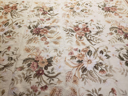 Needlepoint Rug 8x10 Aubusson Rug Victorian Floral Rug Handmade French Style French Decor Garden Panel Beige 8 x 10 Area Rug 100% Wool