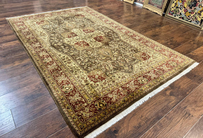 Indo Persian Rug 6x9 Handmade Wool Vintage Floral Cross Pattern