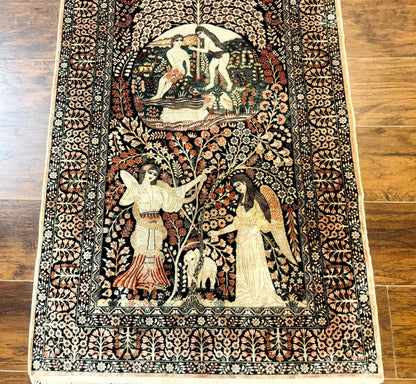 Stunning Sino Persian Pictorial Rug 2.7 x 4, Garden of Eden Adam & Eve Tree of Life Design, Extremely Fine 580 KPSI, Masterpiece
