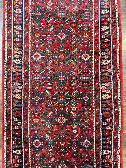 Long Persian Runner Rug 2.9 x 17, Red Handmade Wool Rug for Hallway, Antique Persian Carpet, 17ft Runner, Persian Hamadan Dargazine Rug