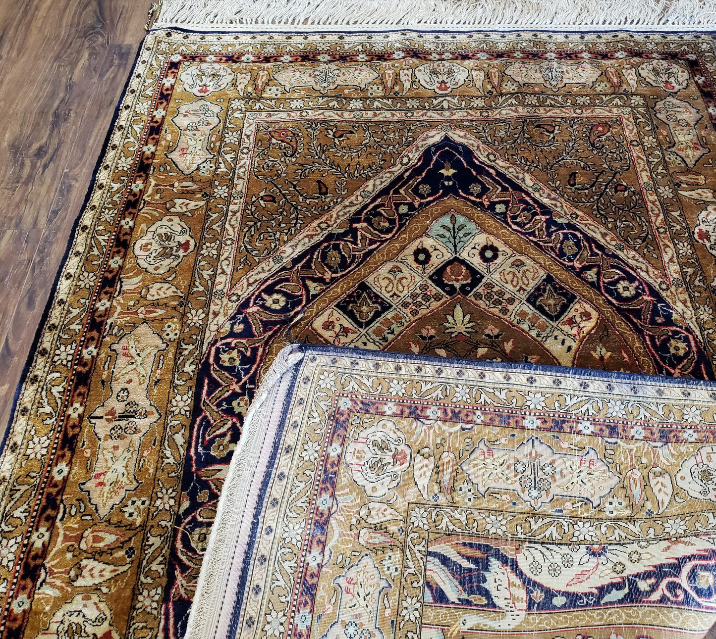 Semi Antique Persian Qum Silk Prayer Rug, Silk, Hand-Knotted, 3'6" x 5'