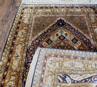 Semi Antique Persian Qum Silk Prayer Rug, Silk, Hand-Knotted, 3'6" x 5'