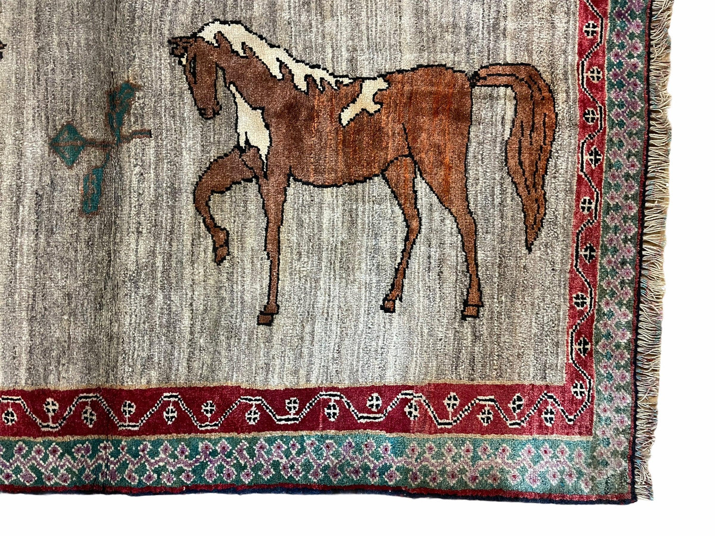 Handmade Wool Rug 4x6 Vintage Zagros Horses Pictorial Area Rug