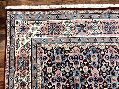 Indo Persian Rug 8x10, Repeated Allover Pattern, Navy Blue Ivory, Handmade Vintage Wool Carpet