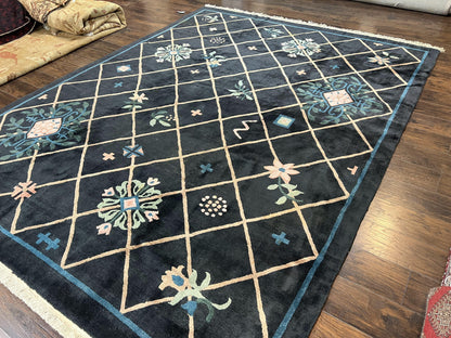 Hand Knotted Tibetan Rug 9x12 Black And Tan Contemporary Nepalese Area Rug