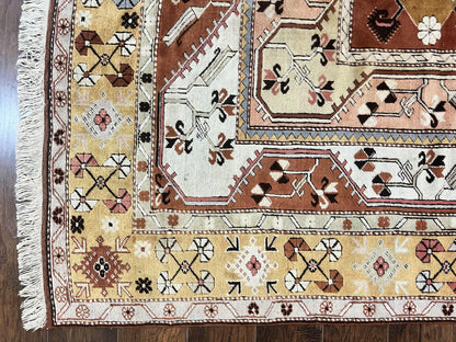 Turkish Hand Knotted Wool Rug 7x10 Vintage Kazak Geometric Pattern