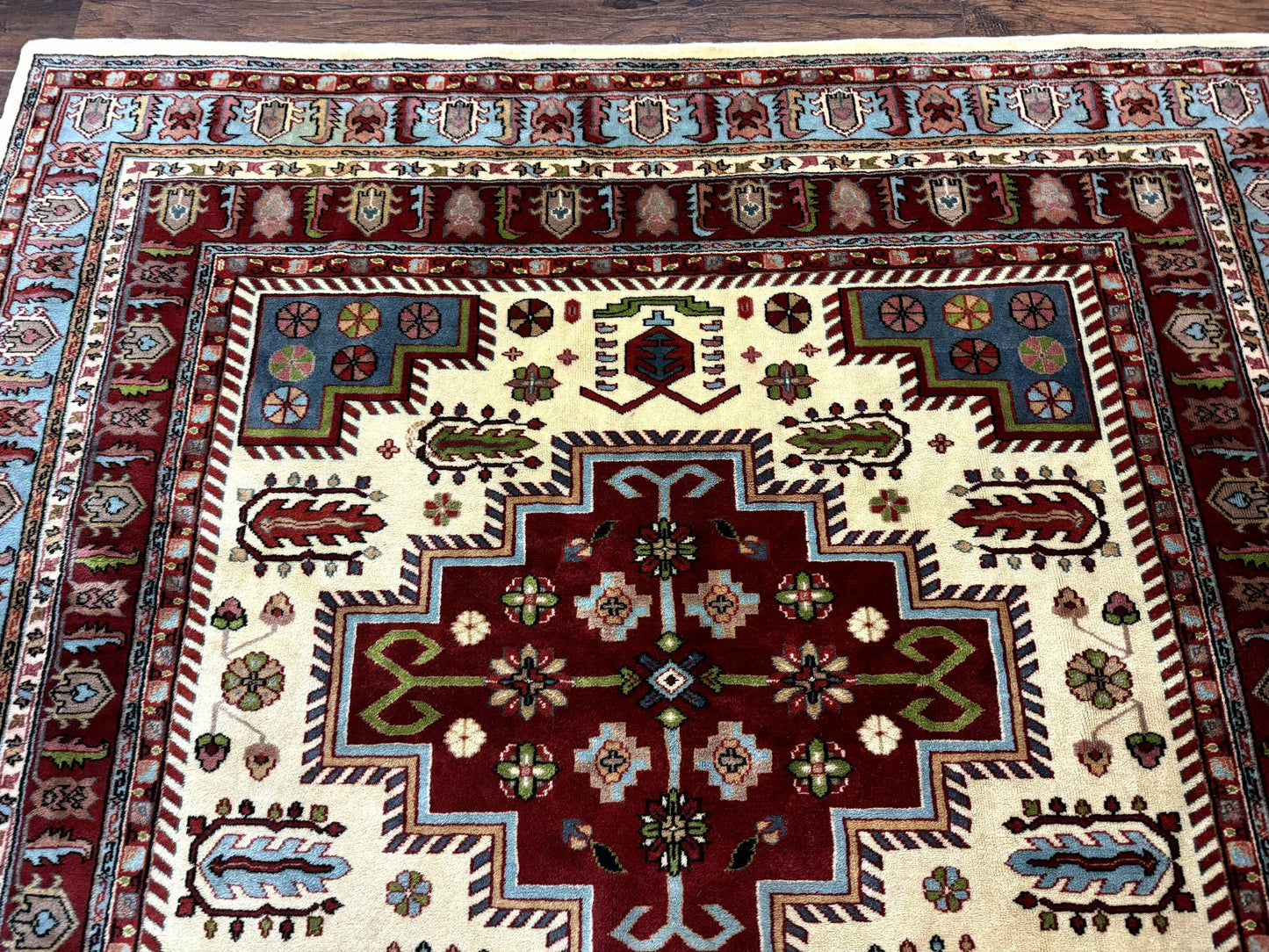 Turkish Kazak Rug 6x9 Hand Knotted Wool Geometric Medallions