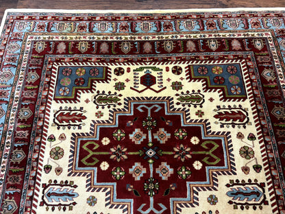 Turkish Kazak Rug 6x9 Hand Knotted Wool Geometric Medallions