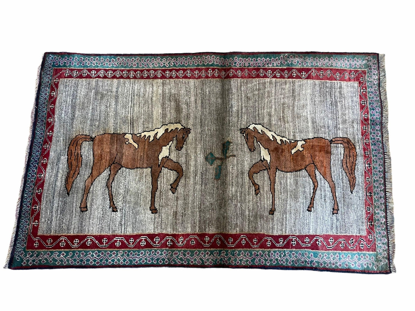 Handmade Wool Rug 4x6 Vintage Zagros Horses Pictorial Area Rug