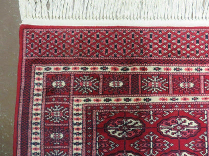 Turkoman Bokhara Vintage Rug 3x5 ft Hand Knotted Fine Wool Yamud Design Classic