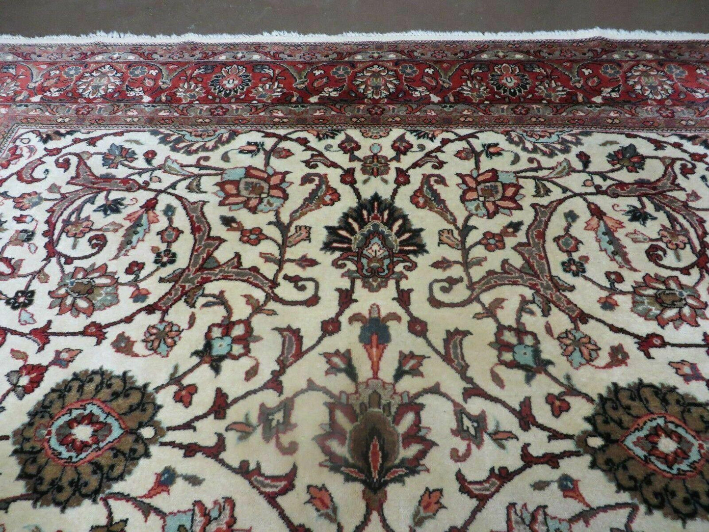 Hand Knotted Wool Rug Vintage Indian Floral Oriental Carpet 7x10