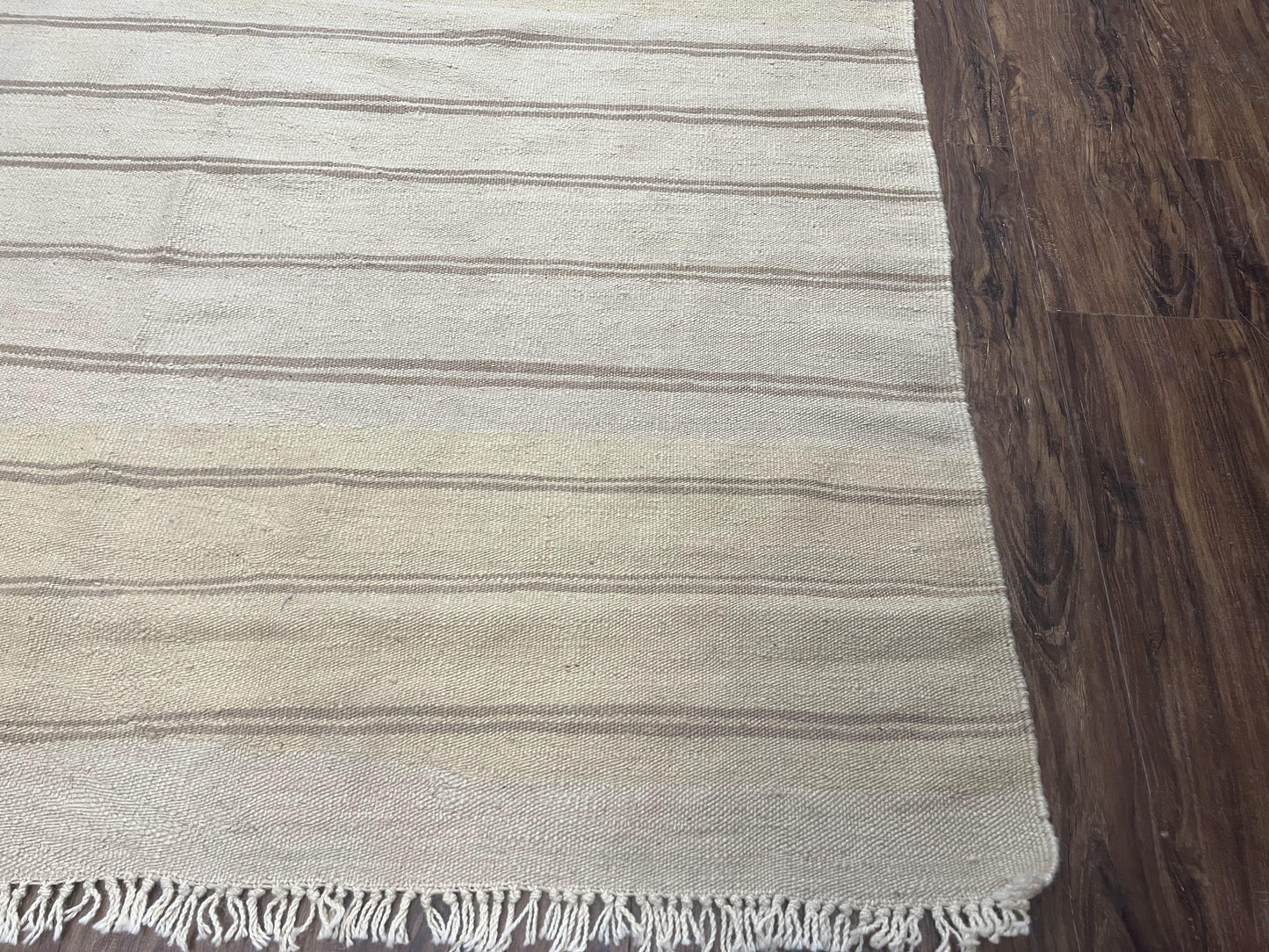 New Turkish Kilim Rug 5x8 Flatweave Wool Carpet Hand Woven Bohemian Contemporary Striped Gray Taupe