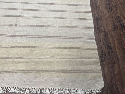 New Turkish Kilim Rug 5x8 Flatweave Wool Carpet Hand Woven Bohemian Contemporary Striped Gray Taupe