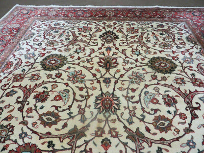 Hand Knotted Wool Rug Vintage Indian Floral Oriental Carpet 7x10