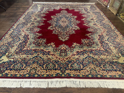 Power Loomed Persian Kirman Rug 9x12 Vintage Wool Pile Area Rug