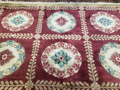 Aubusson Rug Nepalese Hand Knotted Wool 6x9 Red Ivory Area Rug For Office