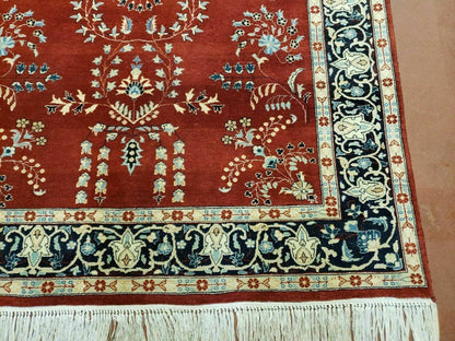 Pakistani Rug Hand Knotted Vintage 4x6 Red Highly Detailed Wool