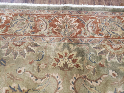 Vintage Indo Mahal Area Rug 9x12, Wool Hand-Knotted Laurel Green & Auburn Indian Carpet, 9 x 12 Floral Carpet, Living Room Rug
