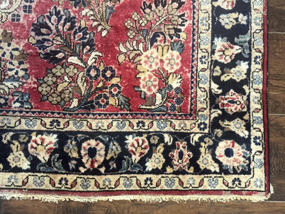 Antique Persian Sarouk Rug 4x7 Floral Red Wool Carpet 1920s