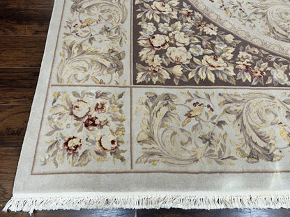 Aubusson Rug Hand Knotted Wool Silk Vintage Carpet Birds And Flowers Design