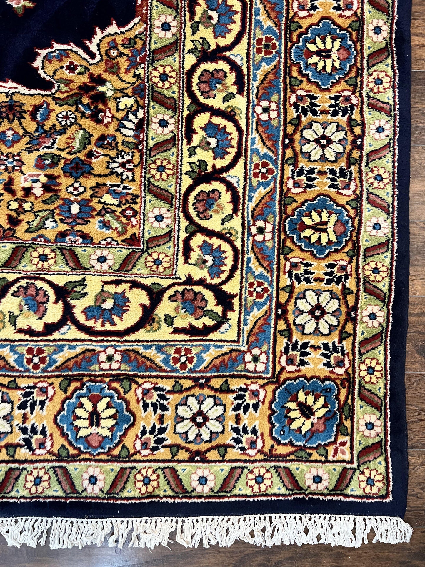 Indo Persian Rug 12x15, Mahal Sarouk Rug 12 x 15, Wool Hand Knotted Vintage Carpet, Navy Blue, Oversized Rug, Center Medallion