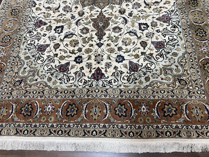Hand Knotted Persian Tabriz Rug 7x10 Floral Medallion Ivory