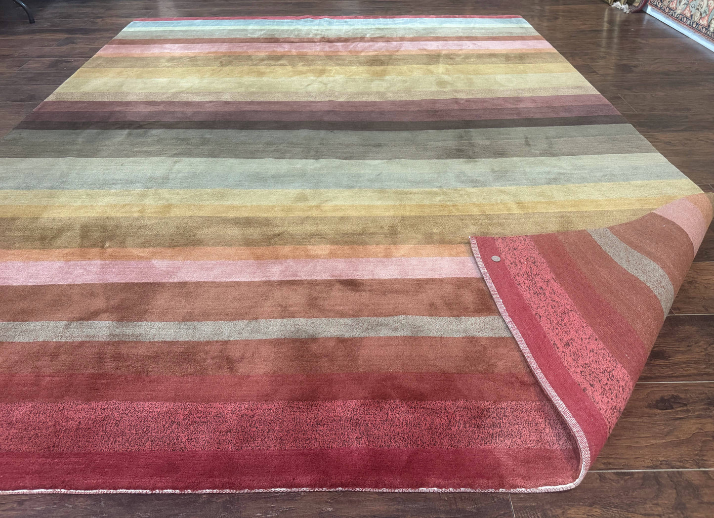 Modern Persian Gabbeh Rug 8x10, Multicolor Stripes, Soft Thick Wool Pile