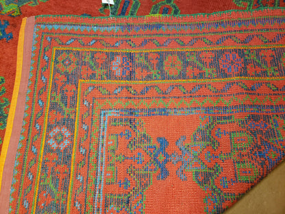 Turkish Oushak Rug 7x11 Vintage Red And Blue Hand Knotted Wool Area Rug