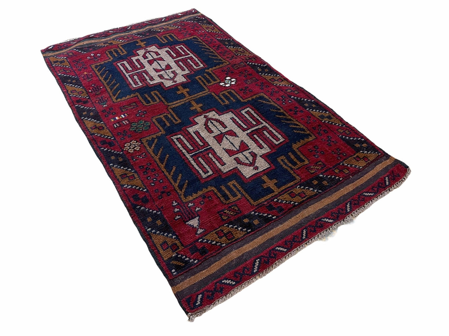 Balouchi Wool Rug Vintage Handmade Afghan Tribal Red Beige 2 Ft 9 In By 4 Ft 7 In