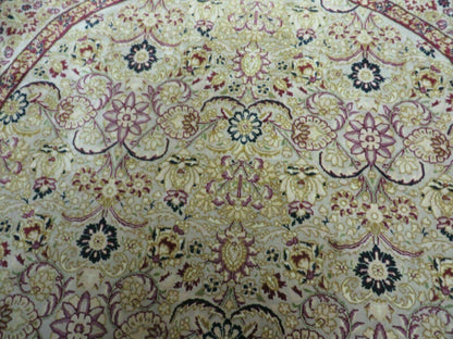Handmade Indian Wool Rug 6ft Round Silk Accent Carpet With Rich Colors