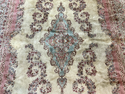 Karastan Kirman Rug Wool 8 By 12 Pastel Ivory Vintage Carpet Discontinued