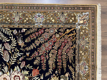 Persian Qum Pictorial Rug With Layla Majnun Birds In Garden Scene 4.8 By 6.5