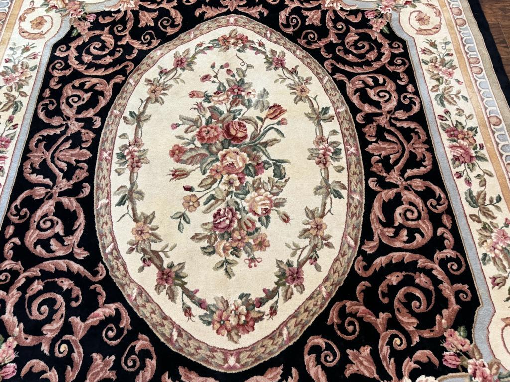 Aubusson Rug 8x10 Handmade Wool Pile Floral European Design