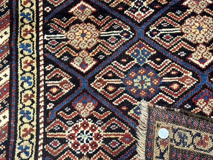 Antique Persian Wide Runner Rug 4x9, Kurdish Rug, Panel Design, Rainbow Border, Rare Tribal Rug