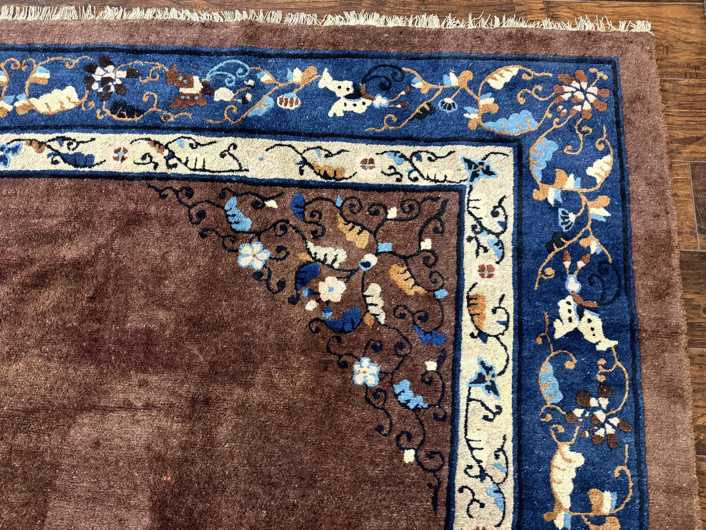 Antique Chinese Wool Rug 9x11 Large Peking Style Art Deco Open Field Fete Rug