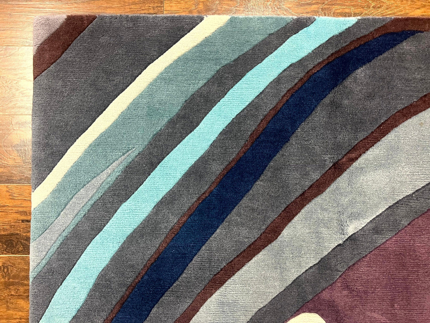 Modern Nepali Handmade Wool Rug 6x8 Abstract Blues Gray Mauve