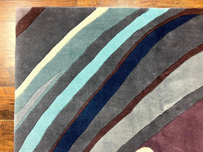 Modern Nepali Handmade Wool Rug 6x8 Abstract Blues Gray Mauve