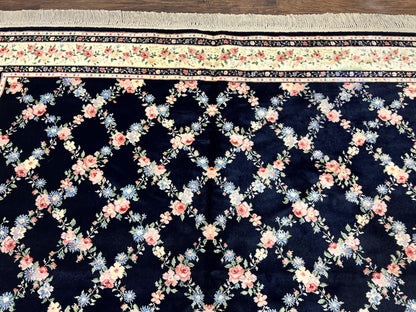 Karastan Rug 8' 8" x 12" Garden of Eden Collection Ebony Trellis #509/1270, Wool Pile Discontinued Vintage Karastan Carpet, Room Sized Rug