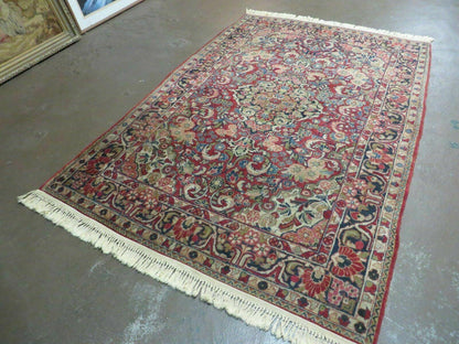 Persian Sarouk Rug 4.6 x 5, Red, Semi Antique, Floral