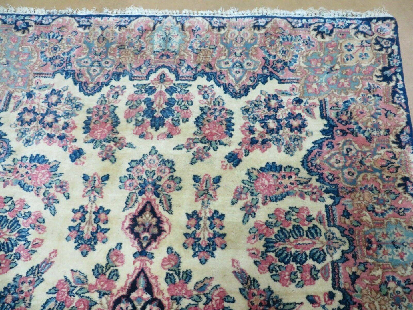Antique Persian Kirman Rug Hand Knotted Wool Floral Medallion Carpet 3 9 By 6 6