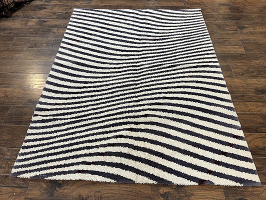 Zebra Shag Rug Vintage Wool Five Point Seven By Seven Point Four Feet Black And White Decor