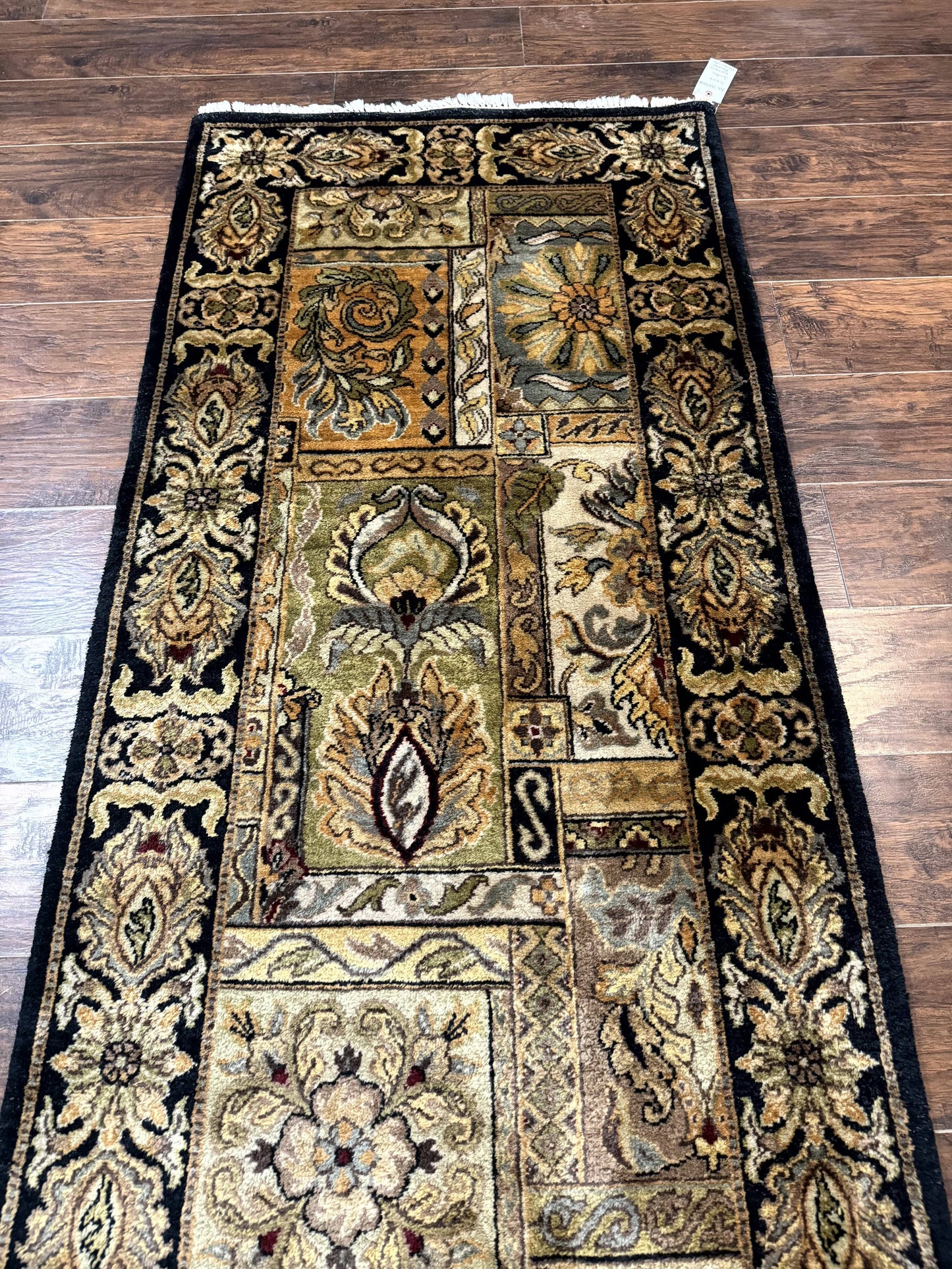 Indian Runner Rug 3x14, Panel Design, Oriental Carpet for Hallway