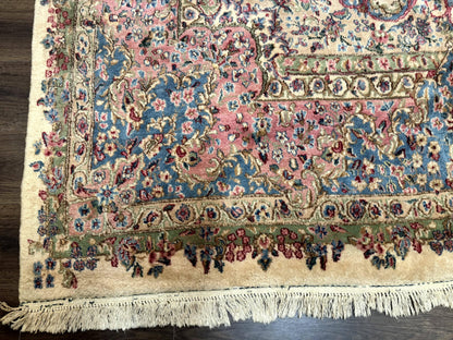 Palace Size Persian Kerman Rug 11x20 ft, Very Fine 340 KPSI, Vintage Oversized Wool Handmade Large Persian Carpet, Beige Light Blue Pink