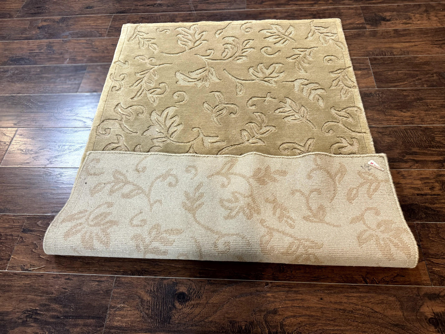 Tibetan Rug Modern 3.7 by 5.5 Hand Knotted Wool Silk Highlights