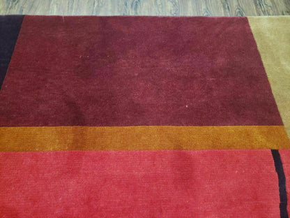 Tibetan Hand Knotted Wool Rug 8x10 Art Deco Modern Colorful Abstract Design