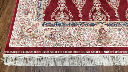 Dark Red Silk Carpet 5.3 x 7.6 ft, 5x8 Silk Rug, New Turkish Silk Carpet, Mint Condition, Beige & Red Area Rug, Bamboo Silk, High Quality