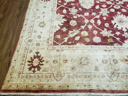 Hand Knotted Peshawar Wool Rug 8x10 Floral Oriental Red Beige