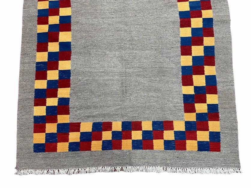 Handmade Kilim Rug Wool Geometric Checkerboard Area Rug 5 Foot 9 Inch By 7 Foot 9 Inch