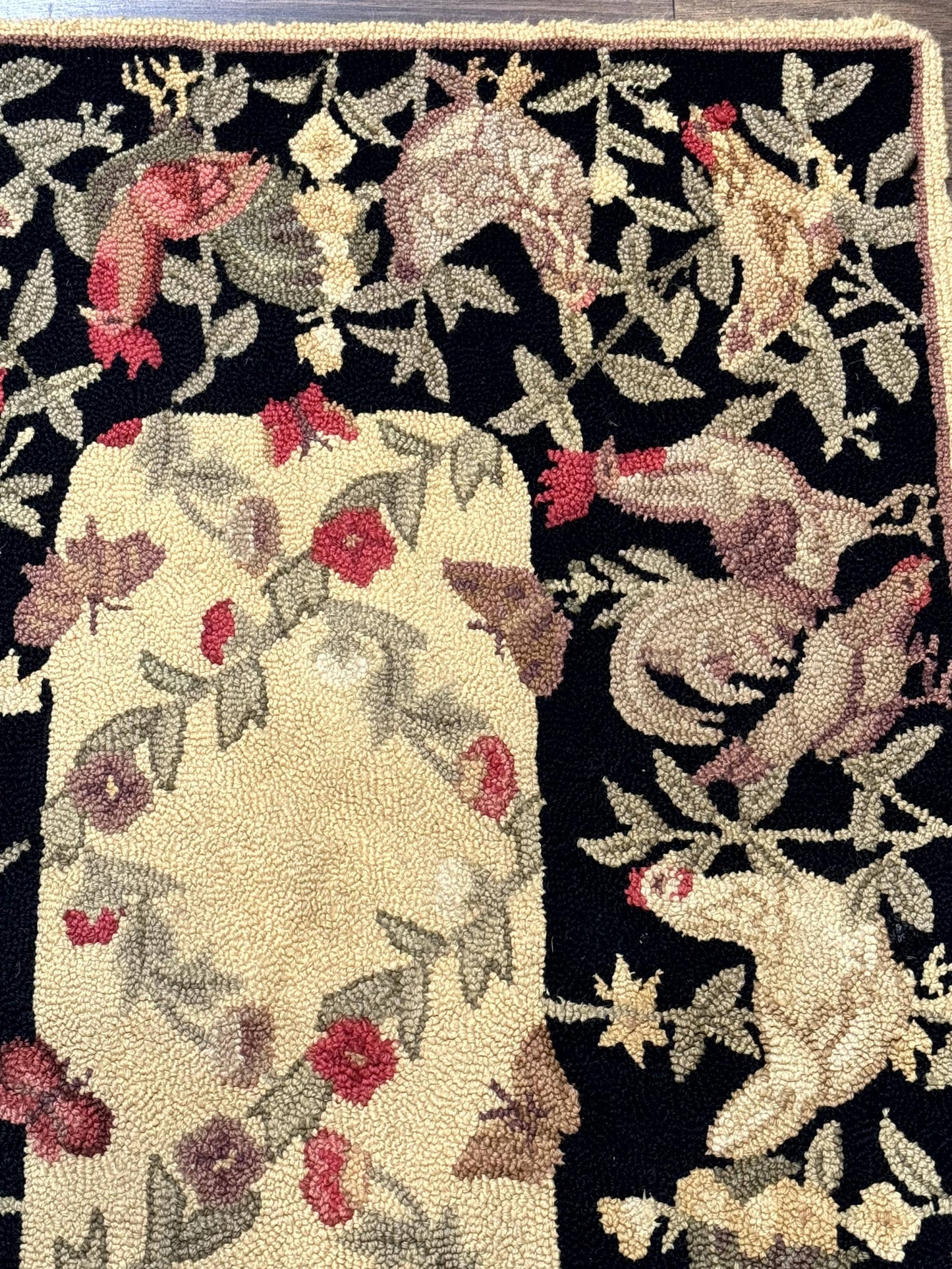 Small Vintage Hooked Rug Roosters Handmade Wool Area Rug Decor Accent