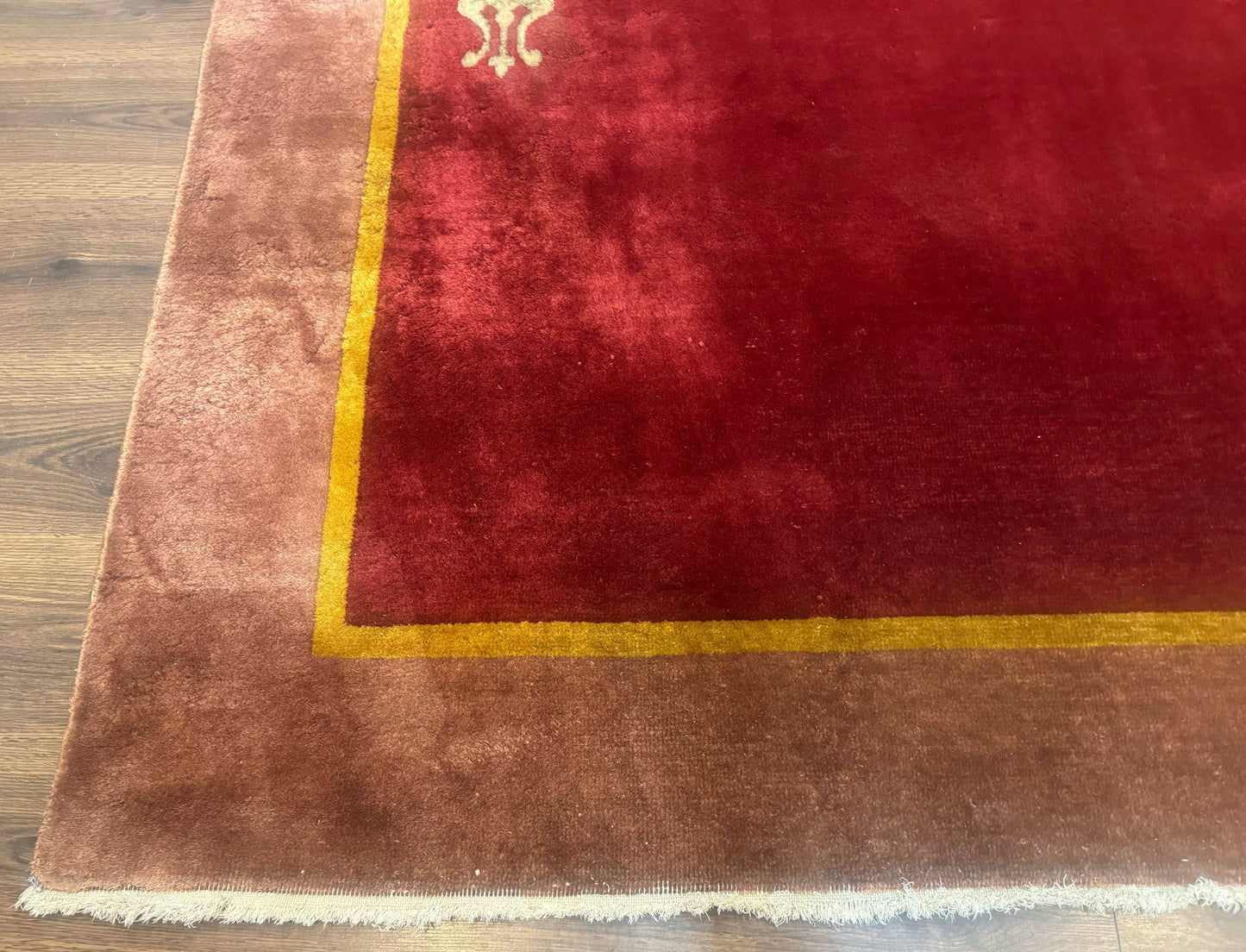 Red Chinese Art Deco Wool Rug 9x11 Handmade Antique Area Rug